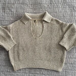 Free People Beige Knit Collared Sweater